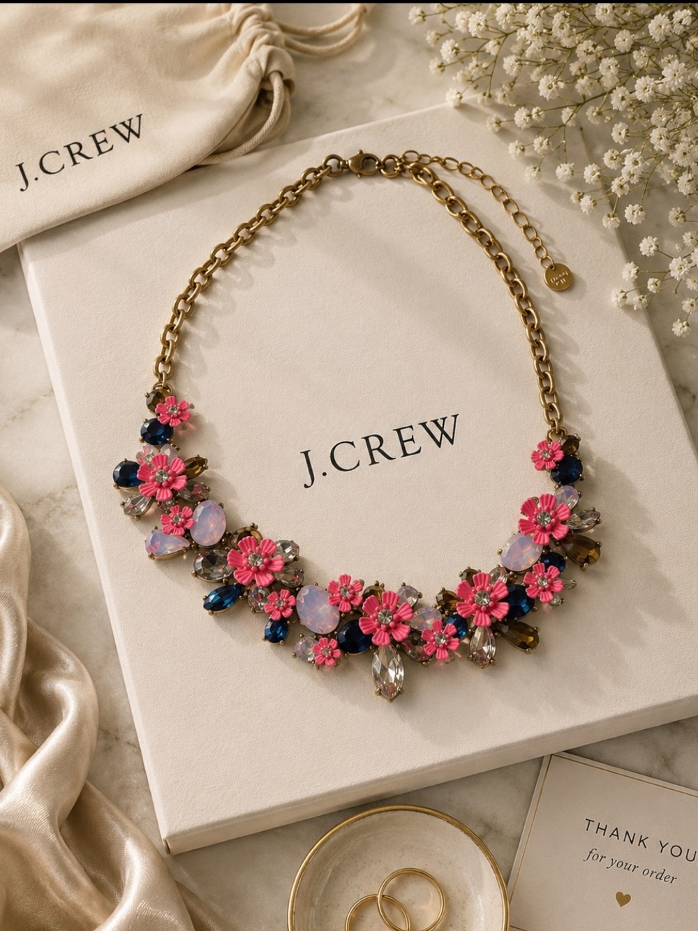 J. Crew pink and blue flower frontal statement necklace